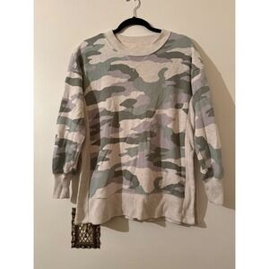 Aerie Womens Camo Crewneck Sweatshirt Green Purple Oversized Pullover XXS
